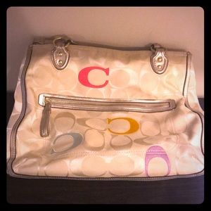 Coach Large Purse. Beige with Pops of Colors.